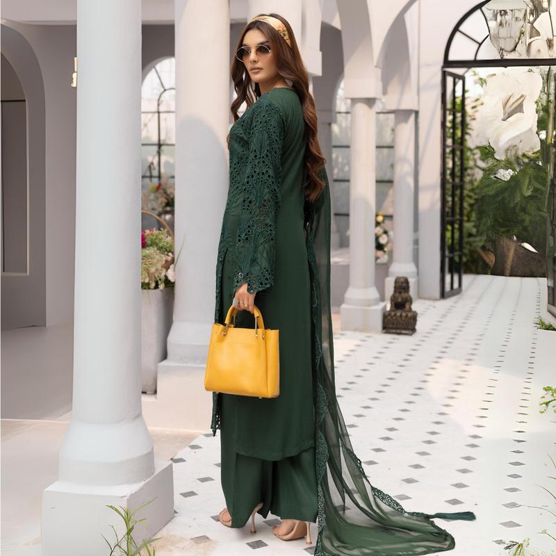 3 Pc Linen Chikenkari Ready to Wear Dress | Simrans | UMSIM4 5