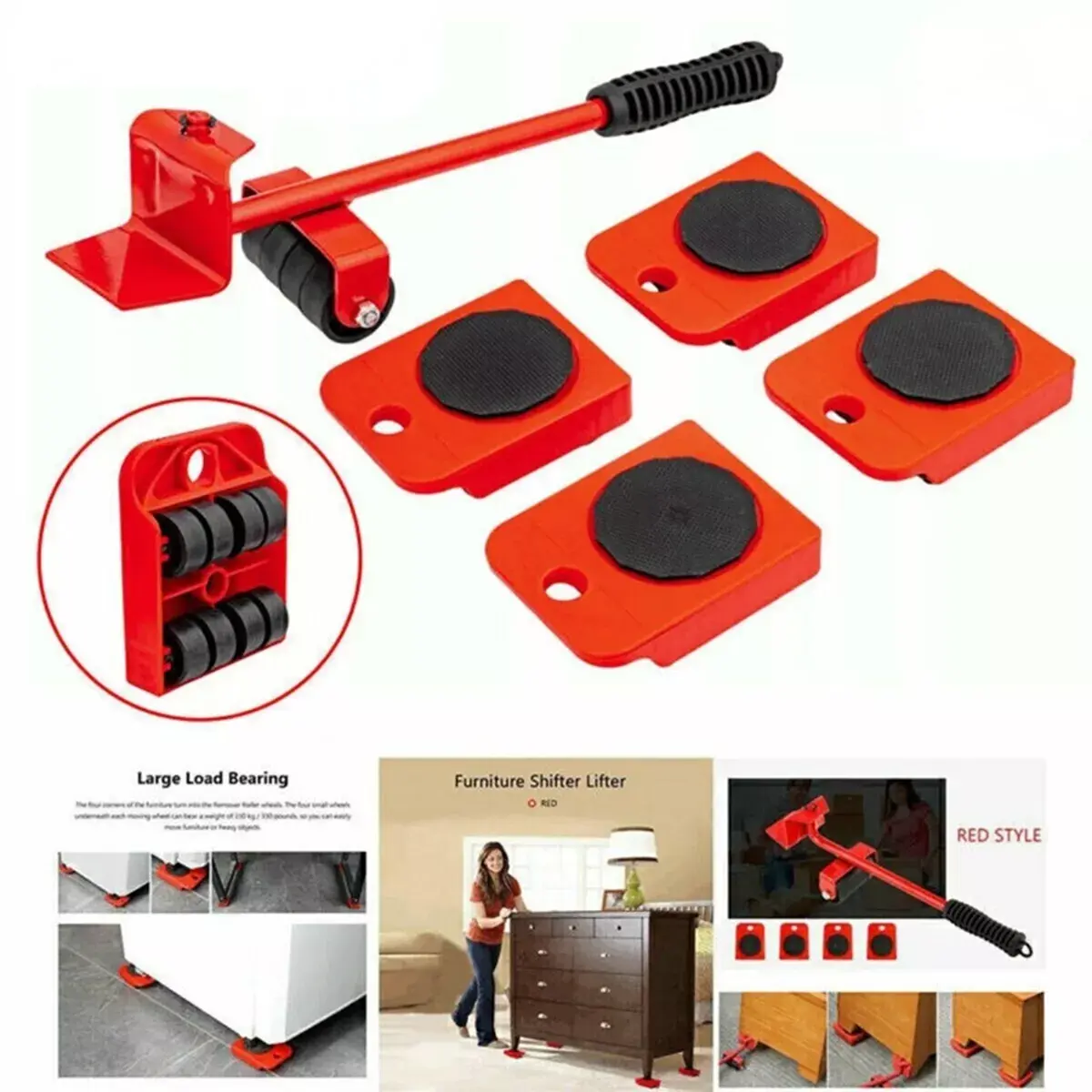 5 Pcs Heavy Duty Furniture Shifter Lifter Set Wheel Moving Removal Slider Mover