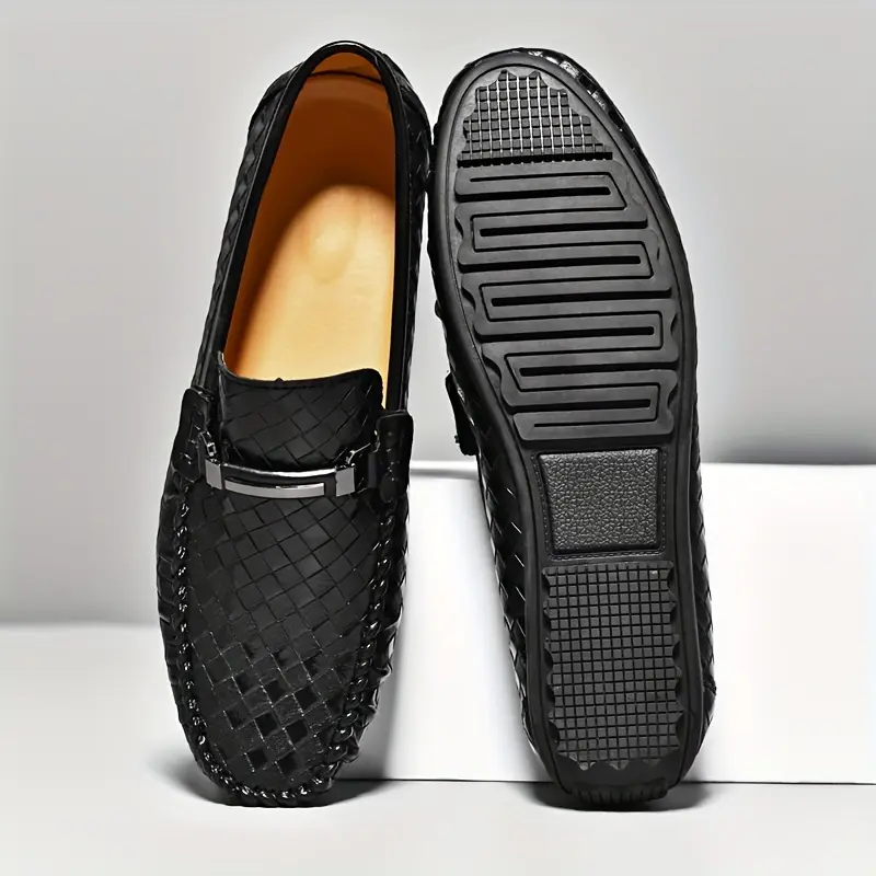 [Breathable Summer] Men's Black Slip-On Loafers | Breathable | Lightweight Rubber Sole | Summer Casual | Diamond Pattern & Bowknot Design 6