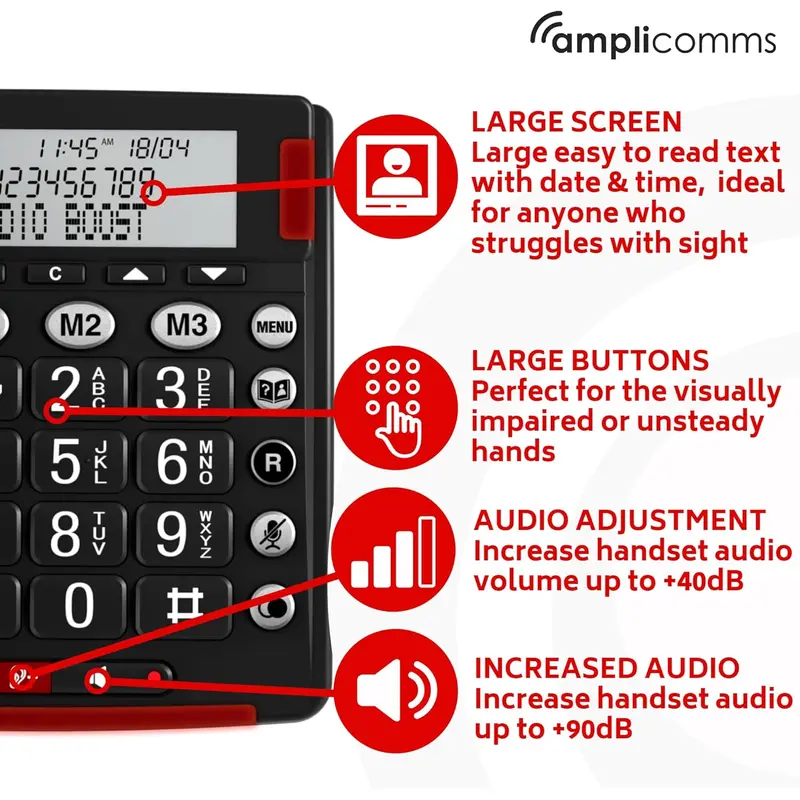 2025-  BigTel 50 Alarm Plus Corded Big Button Phone for Elderly - Loud Phones for Hard of Hearing - Hearing Aid Compatible Phones - Large Number Telephone 3