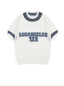 Unisex Letter & Number Print Short Sleeve Crew Neck Jumper, Casual Loose Fit Knitwear for Summer, Fashion Men's Knit Clothing for Daily Wear, Tops