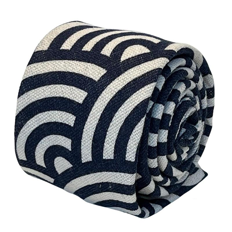 cream and navy blue rainbow design cotton mens tie 0