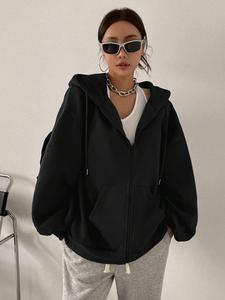 Women's Solid Drawstring Pocket Zip Up Hoodie Jacket, Casual Drop Shoulder Long Sleeve Hooded Sweatshirt for Fall & Winter, Yoga Hoodie, Women's Clothes for Daily Wear