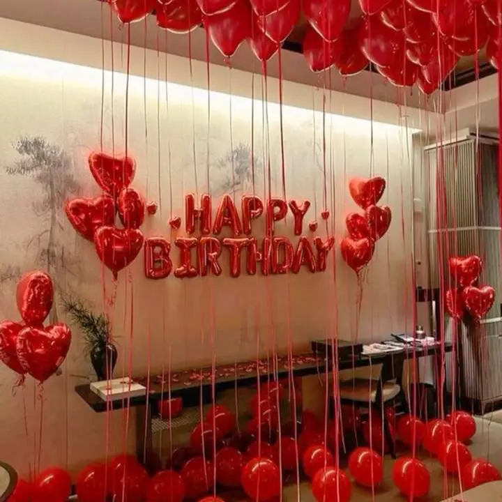 249pcs Red Birthday Party Decoration Balloon Set Including Red Happy Birthday Banner, Latex Balloons, Foil Heart Balloons, With Glue Dots And Rose Petals, Suitable For Red Theme Birthday Party Supplies, Birthday Party Decorations For Men And Women, Birthd