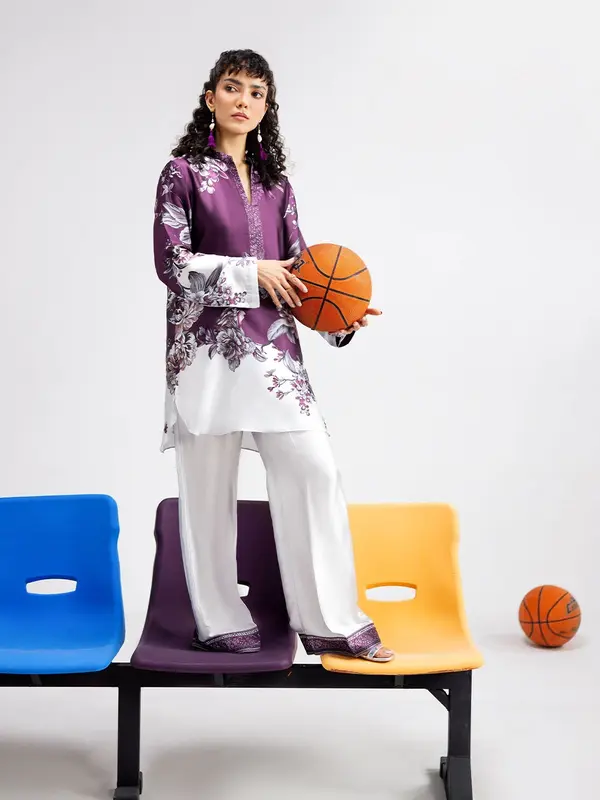 PURPLE SAPPHIRE AP-114 Digital Printed  shirt and straight pants on Crease Silk fabric 4