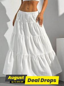 Women's Ruffle Hem Skirt, Loose Minimalist Casual Fashion Basic Maxi Skirt for Daily Wear, Ladies Bottoms for All Seasons, Skirts for Women, Womenswear, Skirtswomen, Elastic Elegant Casual Feminine Casual Fashionable Skirt