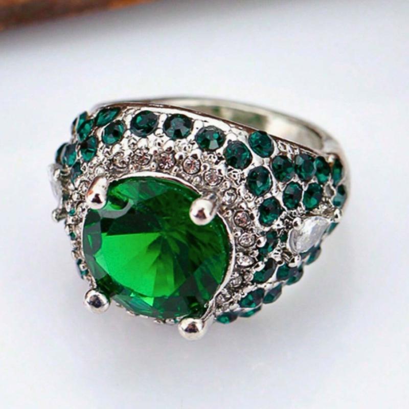 Fashion zinc alloy ring with green round Cubic Zirconia stone for men's business style, party jewelry, wedding ring, engagement ring, exquisite gift for him, husband, father, father's day 4