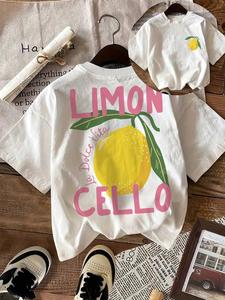 Women's Lemon & Letter Print Round Neck Tee, Casual Short Sleeve T-shirt for Summer, Ladies Sleepwear for Daily Wear