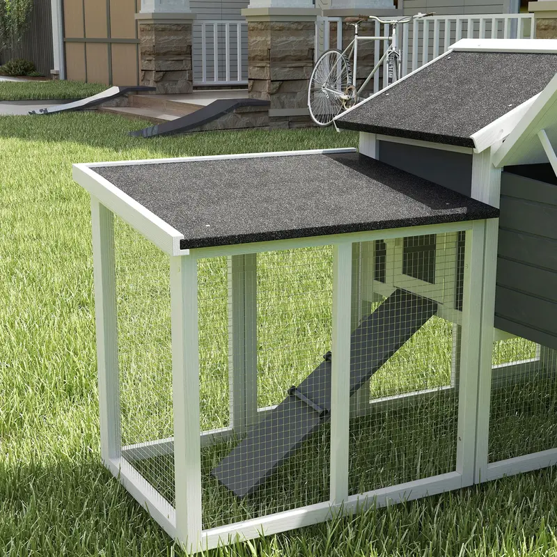 Large Chicken Coop, Wooden Garden Hen House, Poultry Coops Cages with Run, Nesting Box, Grey 8