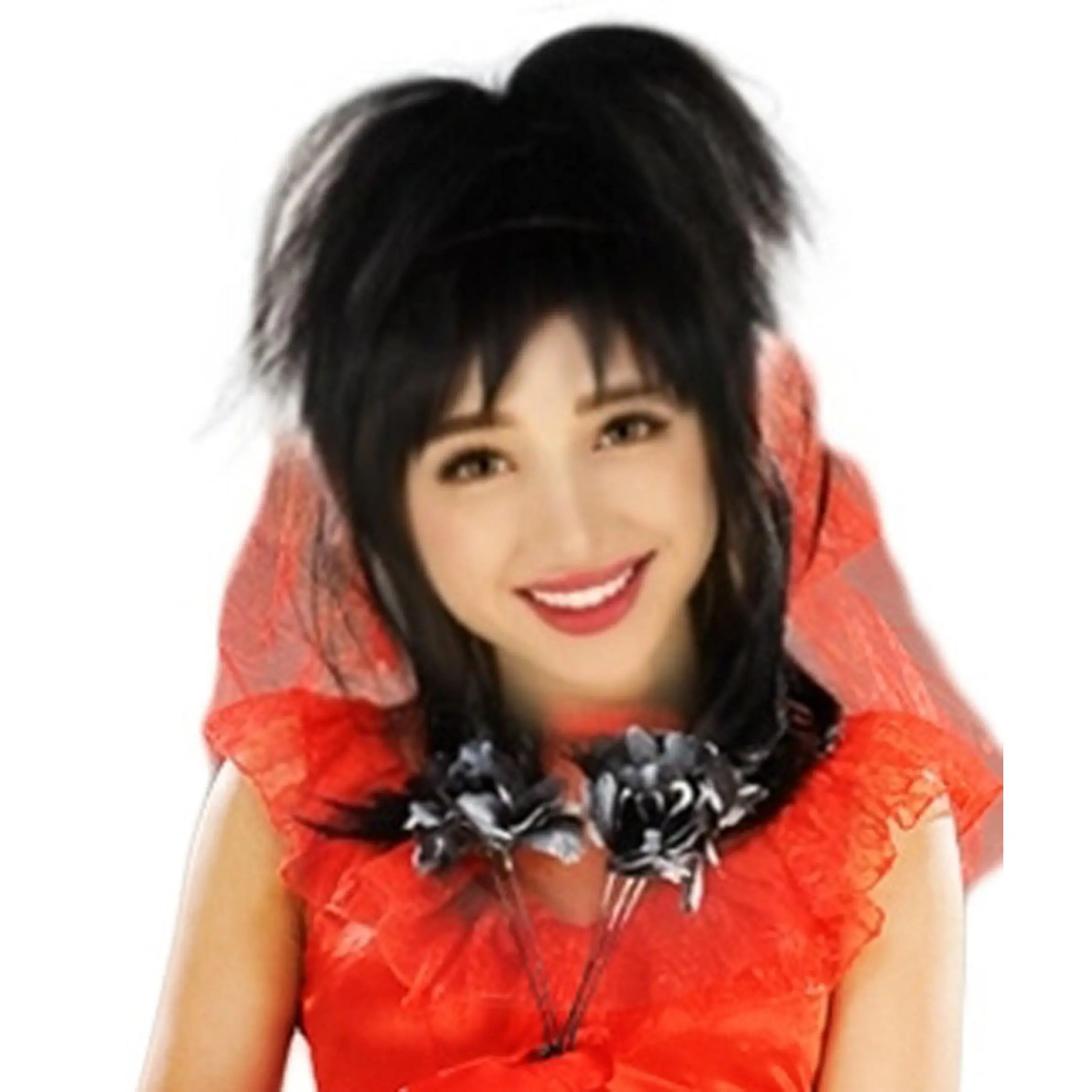 HPO Women’s Gothic Bride Crazy Ghost Film Black Wig with Bangs, Perfect for Halloween, Flame-retardant Synthetic Fiber
