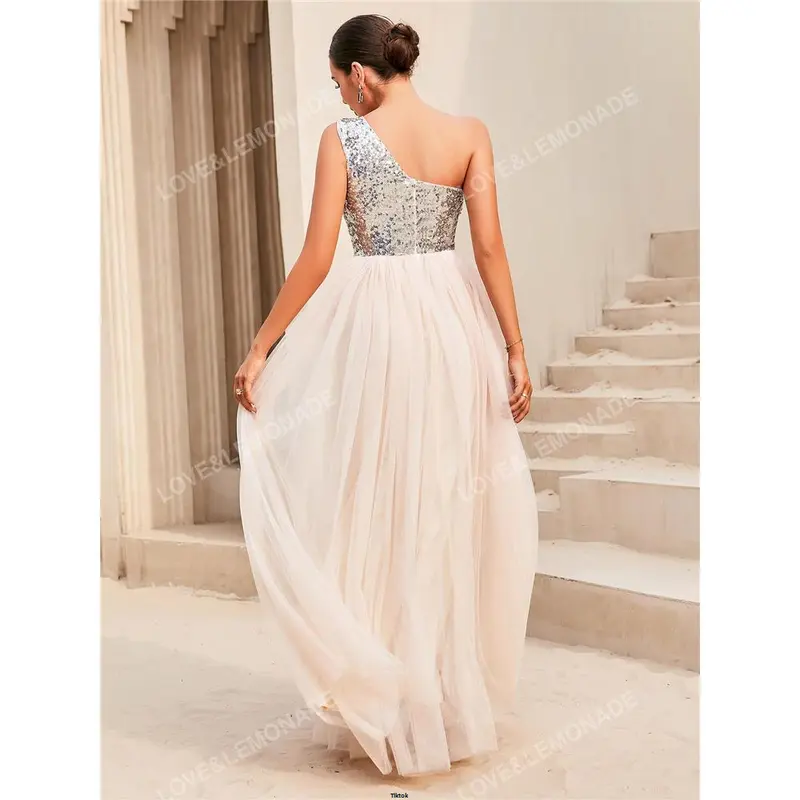 Hem Mesh Shoulder LOVE LEMONADE Contrast Sequin One Overlay Formal Dress 2