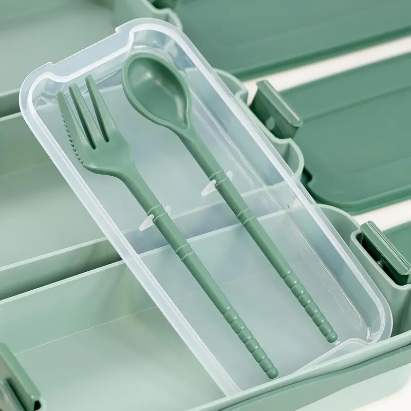 3 Layer BPA Free Lunch Box with Compartments Spoon Fork Bento 4