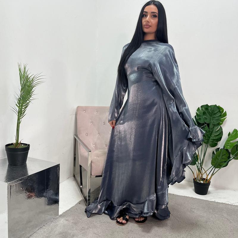 Nazah Charcoal Side Drape Modest Dress 0