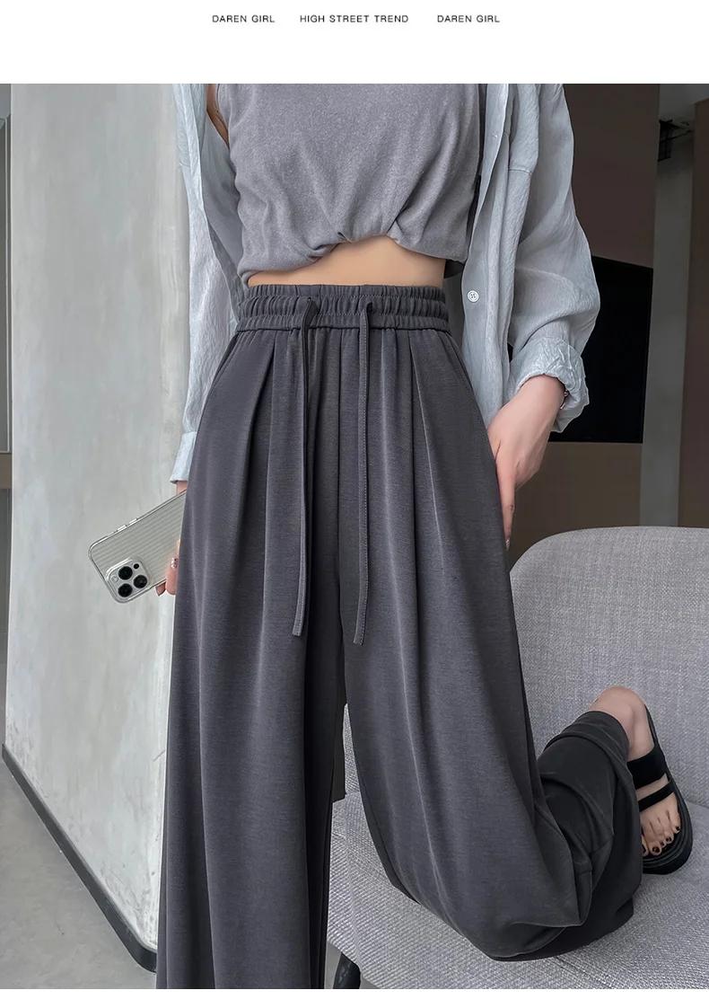 Product Introduction of 2025 New Summer Women's Casual Pants High Waist Solid Minimalism Loose Floor Length Wide Leg Trousers Female 49