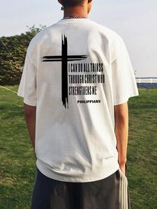 Men's Letter Print Round Neck Tee, Loose Casual Short Sleeve Crew Neck T-shirt for Summer, Fashion Men's Top for Daily Wear, Tropical