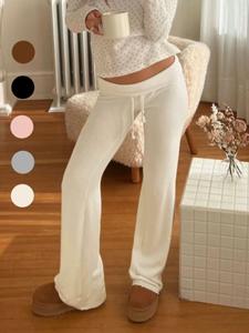 Women's Solid Drawstring Foldover Waist Straight Leg Pants, Pants for Women, Fashion Casual Drop Waist Trousers For Daily Outdoor Wear, Women's Bottoms