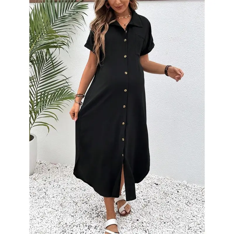 Dress Shirt Sleeve Solid tiktok Maternity Short 0
