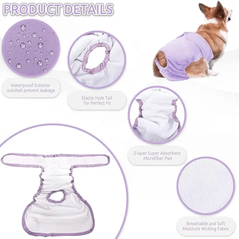 Reusable Female Dog Diapers Warps High Absorbent Doggie Puppy Nappies Adjustable Pet Panties for Small Medium Large Girl Dogs 2
