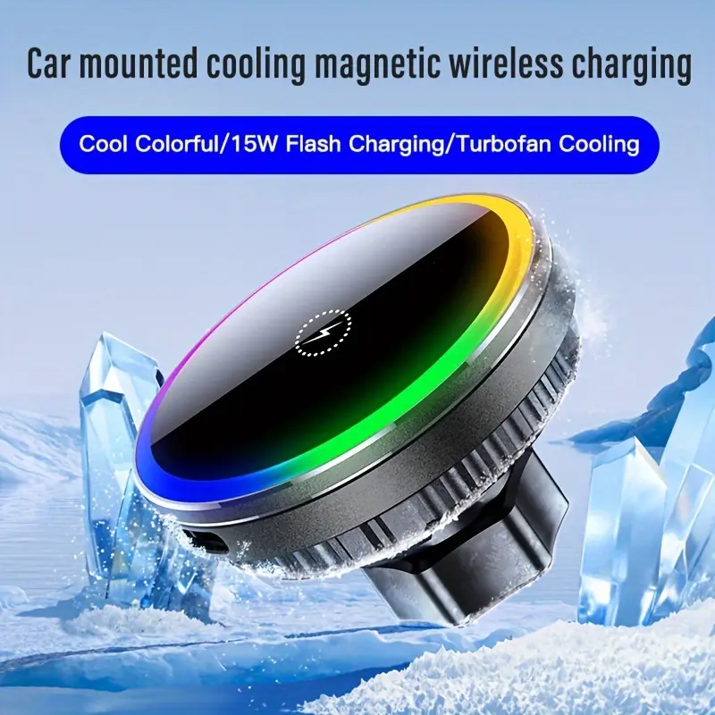 [Wireless Fast Charging Holder] Wireless Fast Charging Fan Cooling Car Magnetic Holder - QI1 Wireless Charger for Apple iPhone 12-16 Series - Car Air Outlet Car Mobile Phone Holder 4