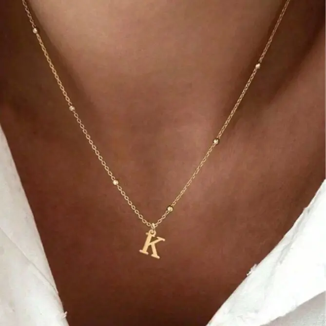 A-Z Initials Necklace for Women, Gold Plated Letter Necklace, Bead Necklace, Valentine's Day Birthday Gift, Valentine Jewelry