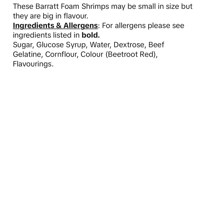 Barratt Small Foam Shrimps (100g) Snack Sugar 1
