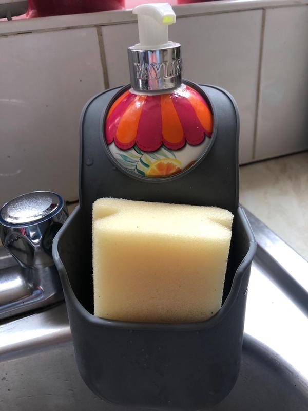Kitchen Sponge Holder with Tap Hook, Silicone, Grey, 4 x 10 x 19.5 cm 1