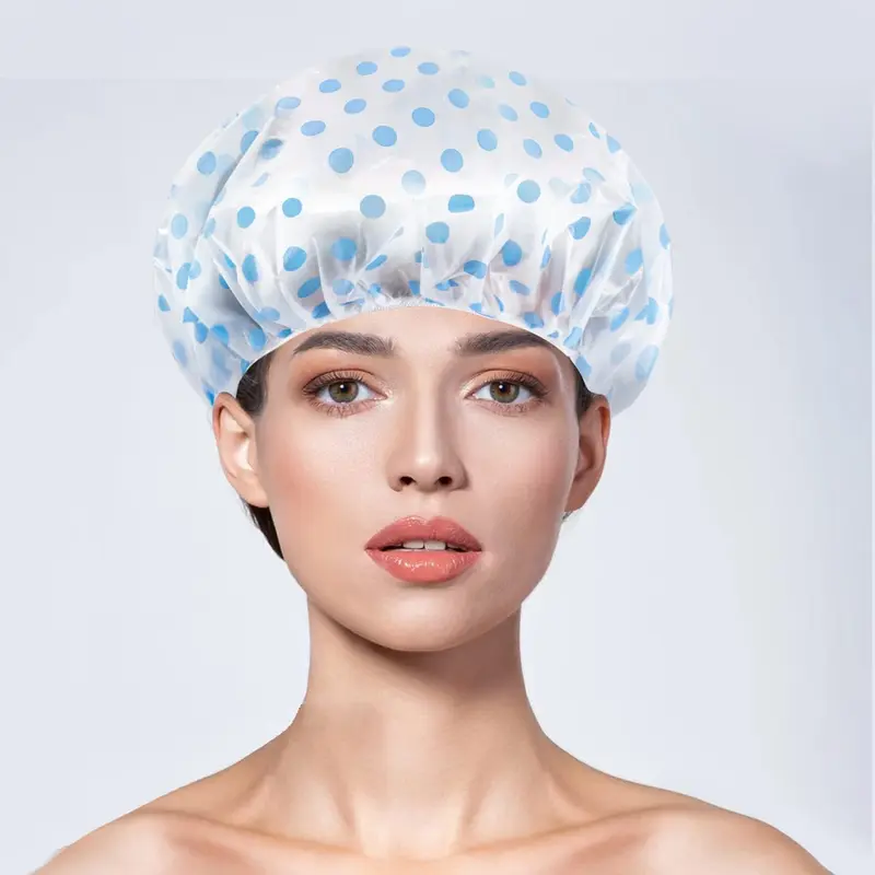 6 Pcs  Shower Caps for Women uk,Waterproof and Reusable Bath Cap,28cm Width with Elastic Band, Large Plastic Long Hair Eco Cap. Set 1