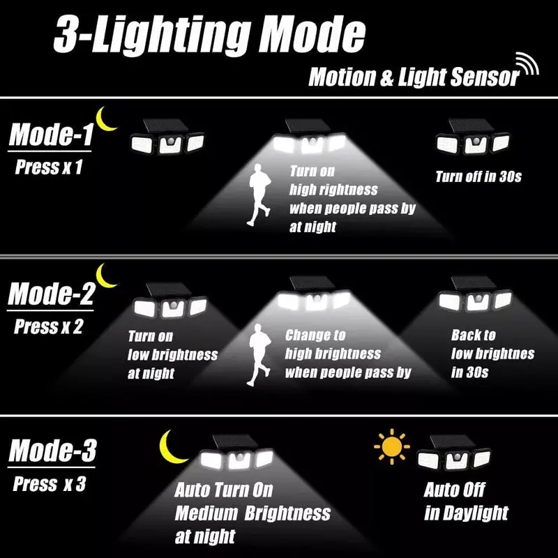 3-Headed Solar Security Light - 2000LM Ultra Bright LED, 270° Motion Sensor | IP65 Waterproof, UK Weatherproof for Garden & Driveway Solar Lights Outdoor, Super Bright Motion Sensor Outdoor Lights,Solar Powered Security Flood Light for Garage Yard Patio 2