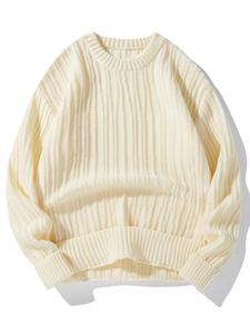 Men's Solid Textured Drop Shoulder Sweater, Regular Fit Casual Long Sleeve Round Neck Jumper for Fall & Winter, Men's Knitwear for Daily Wear