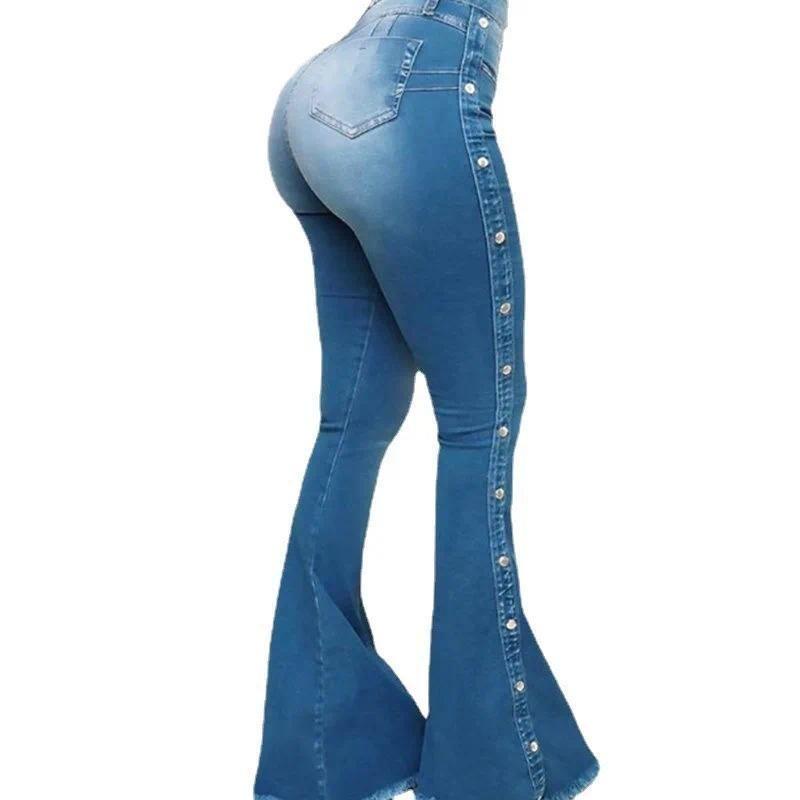 Jeans High Waist Strecth Denim Flare Pants Women Vintage Trousers Buttons Denims Streetwear  Autumn Female Floor Length 4