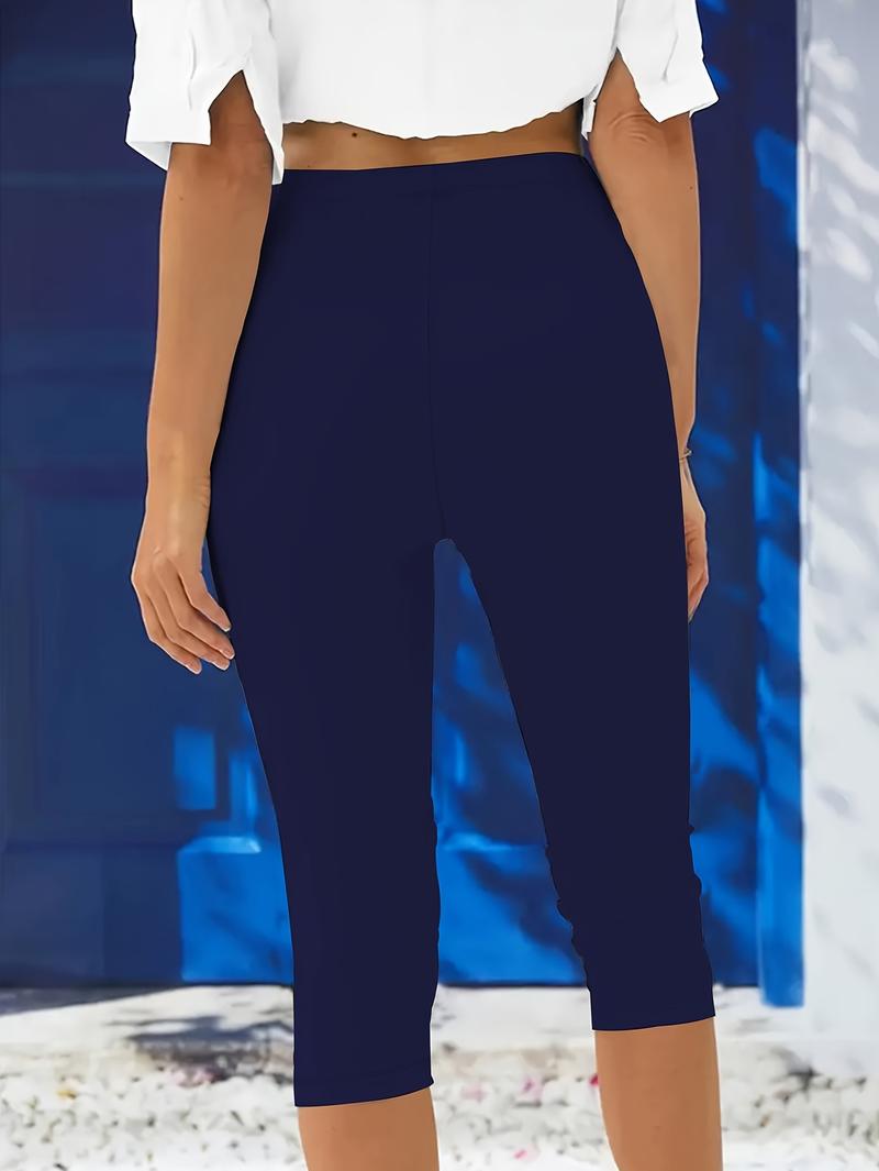 Product Introduction of Plus Size Solid Skinny Capris Leggings, Women's Casual Crop For Spring & Summer 17