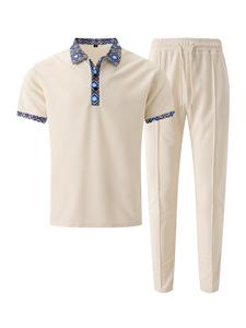 Men's Solid Short Sleeve Polo Shirt & Pants Two-Piece Set, Casual Fashion Cozy Breathable Men's Two-Piece for Summer, Men Clothes Set for Daily Wear, Casual Outfit Set