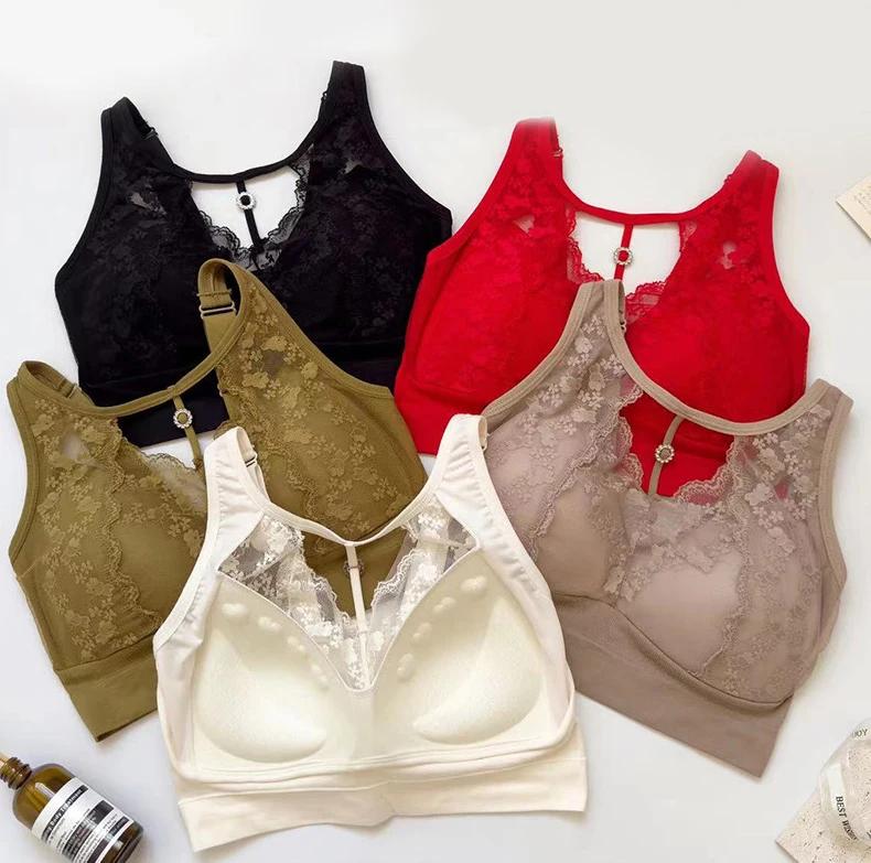 Product Introduction of Sexy Hollow Lace Underwear Latex Chest Pad Without Steel Ring Gathering Anti Beauty Back Wrapped Bra 25
