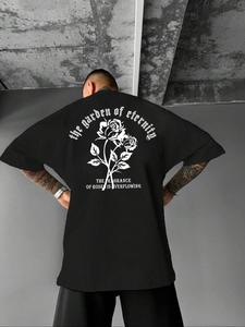 Men's Floral & Letter Print Short Sleeve Graphic Tee, Loose Casual Comfy Round Neck T-shirt for Summer, Fashion Men's Top for Daily Wear, Tropical