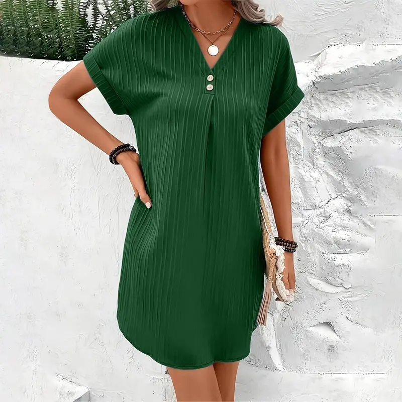 Womens Button Down Shirt Dresses Summer Cotton Linen Dress V-Neck Mini Dress Casual Short Sleeve Loose Tunic Dresses 3