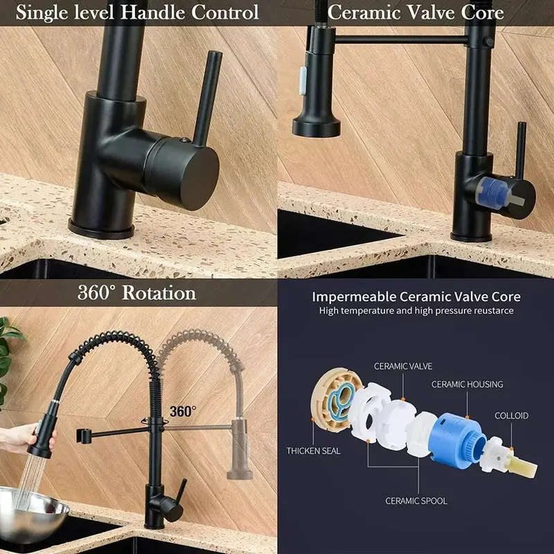Matt Black Single Lever Kitchen Sink Mixer Tap with Pull Out Hose Spray - Easy Installation 3