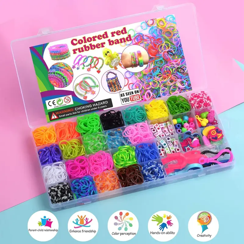 Loom Bands Set with Charms Beads, 2600pcs Loom Bands Starter Kit Storage Case for DIY Refill Bracelet Making Craft, X-mas Birthday Party Gift for Kids 4