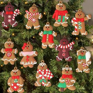 Gingerbread Man Design Christmas Tree Decoration, 12pcs/set Cute Gingerbread Man Ornament, Festive Decorations for Home Party