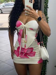 Women's Floral Print Tube Top & Bodycon Skirt Two-piece Set, Fashion Casual Strapless Top & Skirt for Daily Outdoor Wear, Ladies Clothes for All Seasons