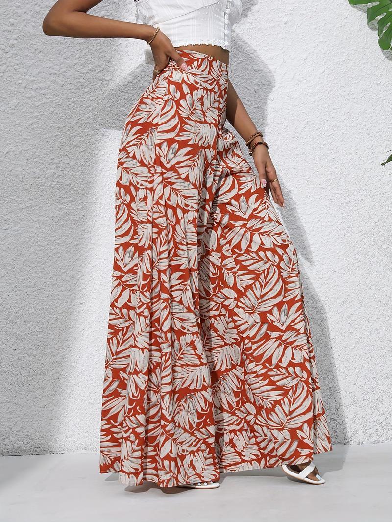 Product Introduction of Women'S Bohemian Floral Print Chiffon Wide-Leg Pants - High Waist, Elastic Waistband, Long Beach Trousers for Summer Vacation, Casual Elegant Style Womenswear Bottom Comfort 8