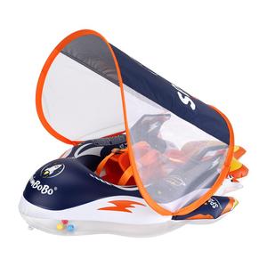 Space Ship Design Inflatable Baby Swimming Ring, 1 Set Baby Swimming Ring with Adjustable Canopy, Swimming Ring for Toddlers, Water Sports Equipment for Outdoor Swimming