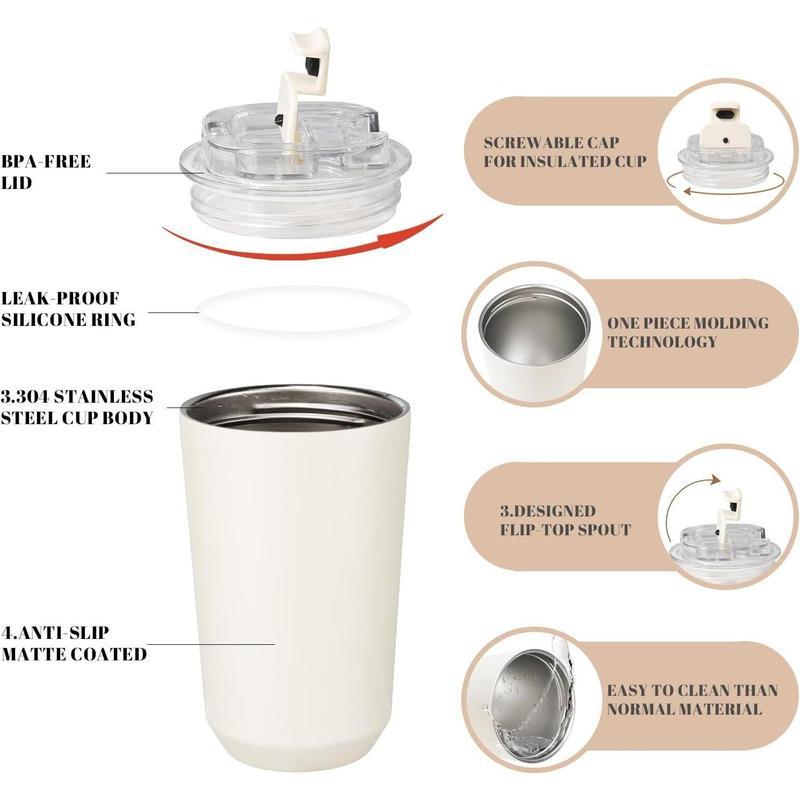 Puraville Insulated Tumblers with Lid, 240ml Travel Coffee Mug Stainless Steel Vacuum Cup, Leak Proof Reusable Double Walled Coffee Tumbler for Iced and Hot Drinks, Cream 1