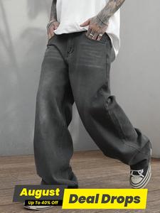 Men's Wide Leg Jeans, Loose Casual Relax Fit Baggy Comfy Denim Trousers for Daily Wear, Fashion Men's Bottoms for All Seasons