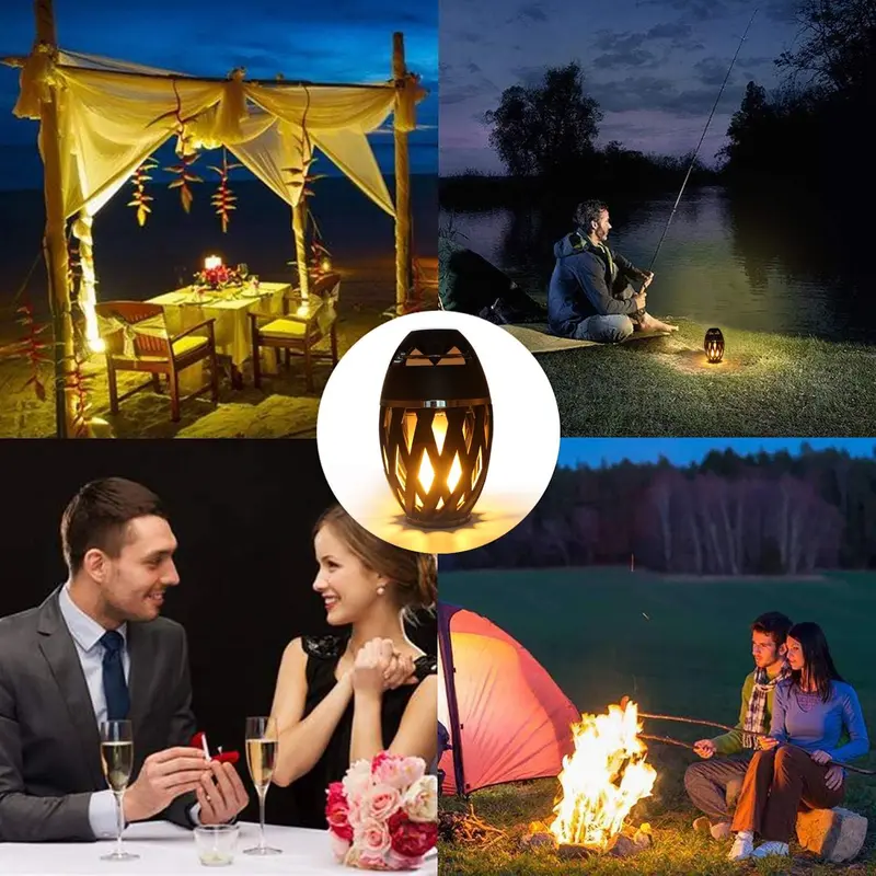 2-Pack Led Flame Speakers, Flame Torch Atmosphere Speaker Bluetooth 4.2 Wireless Portable Outdoor HD Audio Waterproof Speaker with LED Flickers Warm Night Lights for iPhone/iPad/Android 8