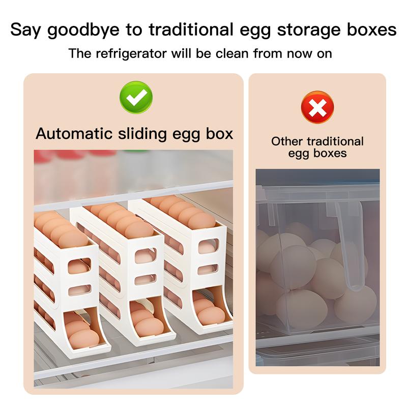 4-Tiers Auto Rolling Egg Dispenser, Space-Saving Egg Holder for Fridge and Countertop, Durable Plastic Kitchen Egg Organizer Kitchen Tools Kitchen supplies 7