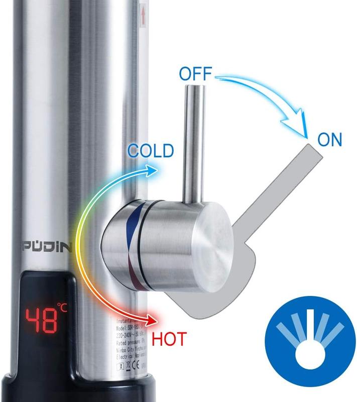 Pudin,220V Electric Instant Heater,Supply Hot and Cold Water,Stainless Hot Water Tap with LED Digital Display for Home Facilities(British Plug) 6