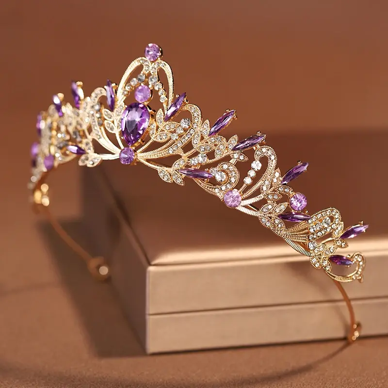 Bridal Headwear Purple-Colour Women's Grand Party Crown Birthday Tiaras 3