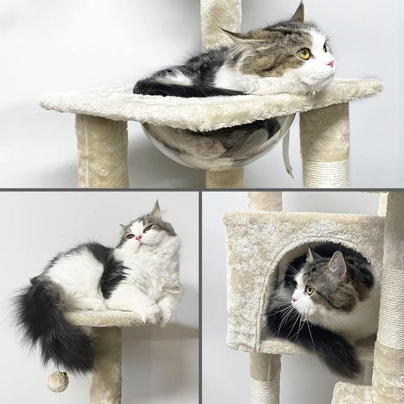 114 UK-GB  Cat Tree with Scratching Post & House, Stable Cat Play Tower, Multi-Level Activity Centre for Indoor Cats, Kitten Climbing Frame, Beige 2