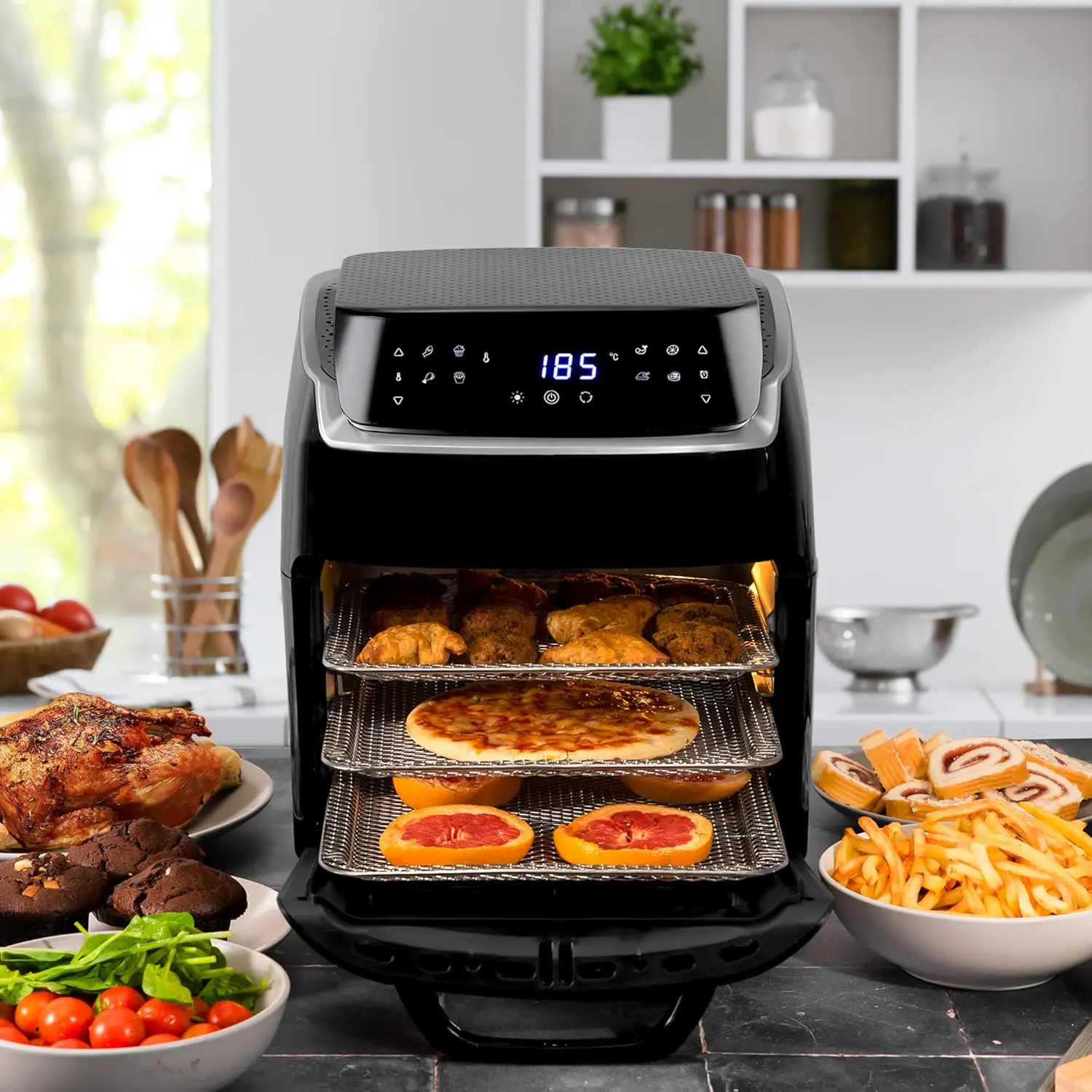 Kitchen Pro 12L Digital Air Fryer Oven - 1800W, 8 Presets, Rotisserie function Large Digital Touch Panel Dishwasher Safe Accessories