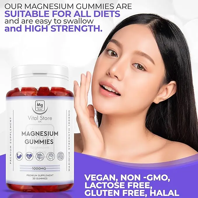 Magnesium Gummies 1000MG - Vegan 1 Month Supply - Berry Flavour - High Strength Magnesium Gummies - Magnesium Supplements, 30 Count (Pack of 1) 2